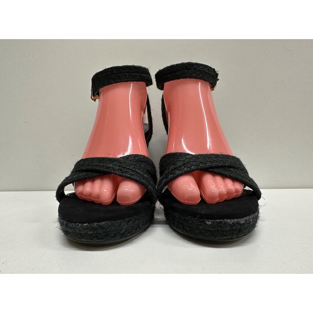 Express women size 9 black rope open toe wedged ankle buckle strap sandals - Picture 7 of 14